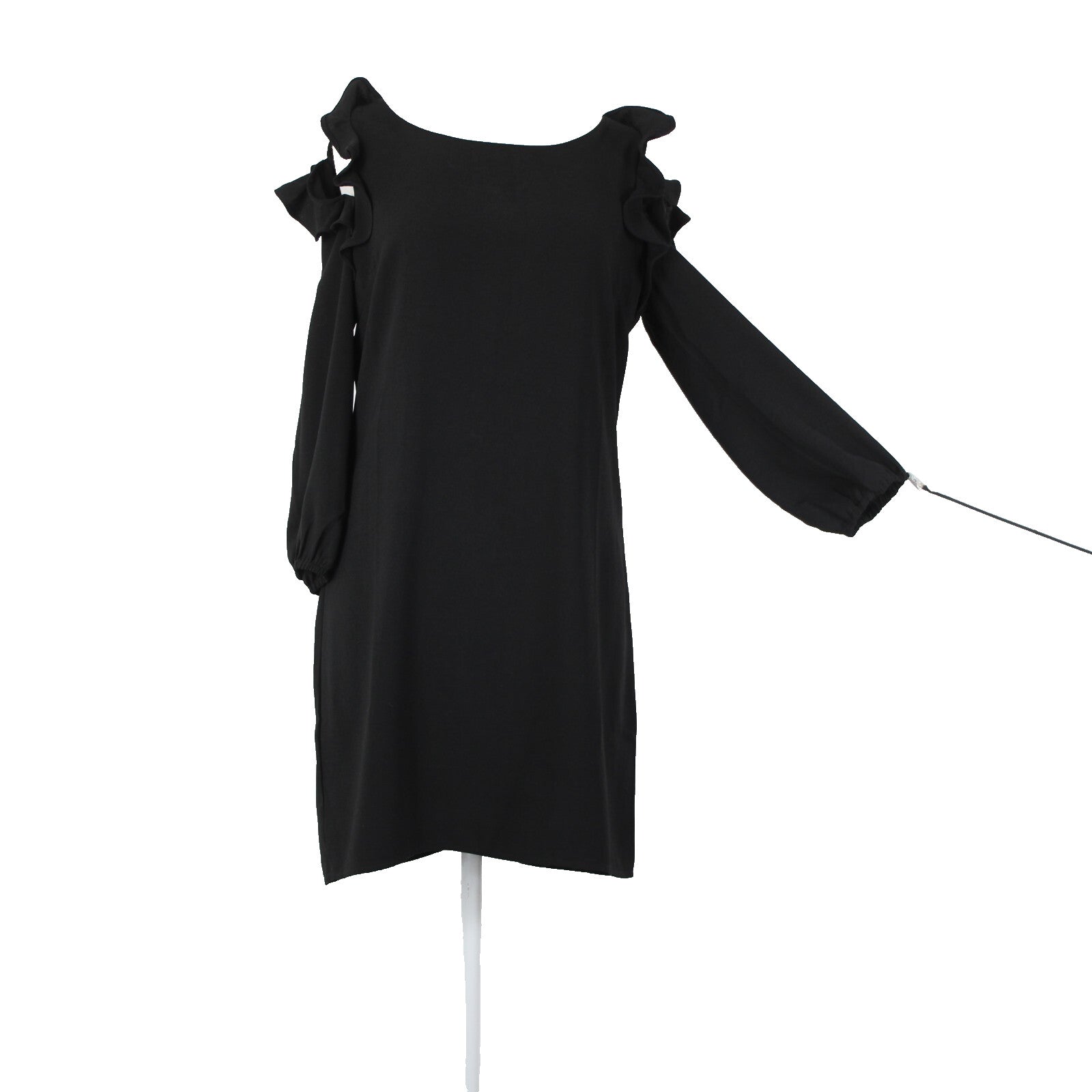 Symphony Sz M Black Cold Shoulder Lined Ruffle Sleeves 100% Polyester Dress