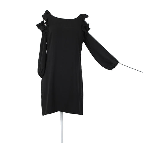 Symphony Sz M Black Cold Shoulder Lined Ruffle Sleeves 100% Polyester Dress