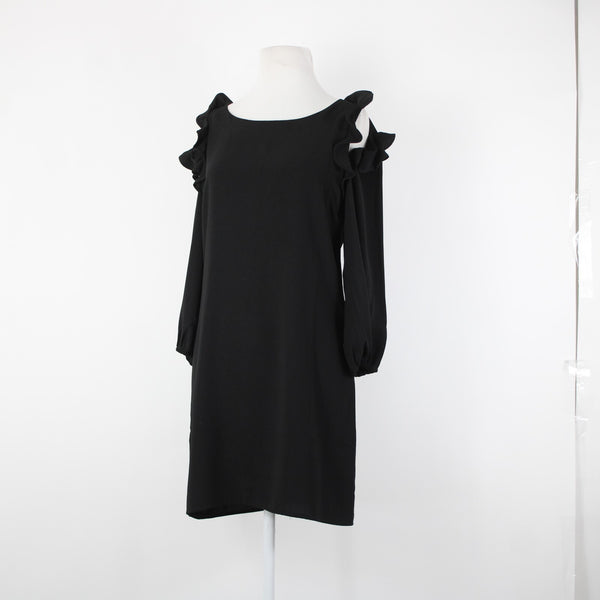 Symphony Sz M Black Cold Shoulder Lined Ruffle Sleeves 100% Polyester Dress