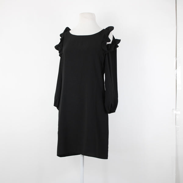 Symphony Sz M Black Cold Shoulder Lined Ruffle Sleeves 100% Polyester Dress
