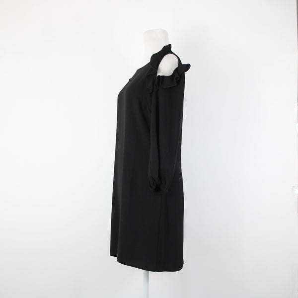 Symphony Sz M Black Cold Shoulder Lined Ruffle Sleeves 100% Polyester Dress