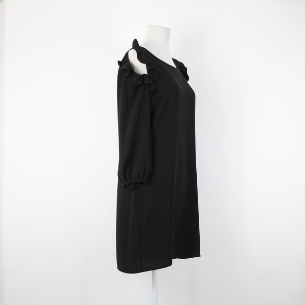 Symphony Sz M Black Cold Shoulder Lined Ruffle Sleeves 100% Polyester Dress