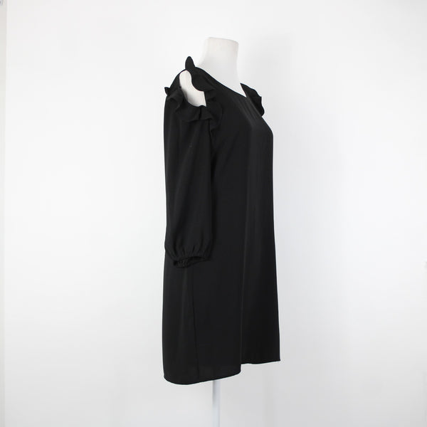 Symphony Sz M Black Cold Shoulder Lined Ruffle Sleeves 100% Polyester Dress