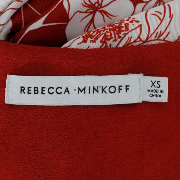 Rebecca Minkoff Sz XS Red White Floral V Neck 100% Polyester Wrap Midi Dress