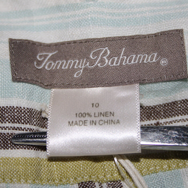 Tommy Bahama NEW $118 Bay De Baly Stripe Sz 10 Aqua Lime Linen Unlined Pants