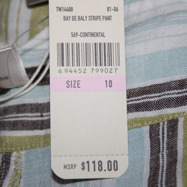 Tommy Bahama NEW $118 Bay De Baly Stripe Sz 10 Aqua Lime Linen Unlined Pants
