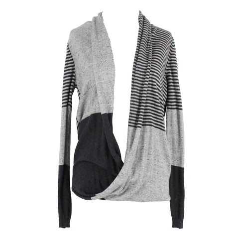 Max Studio NEW $98 Sz S Gray Black Stripe Cotton Rayon Wrap Sweater