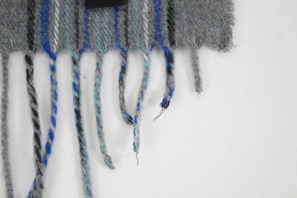 Cashmaire 11 x 32 + 7 Fringe Gray Blue Multi Plaid 100% Acrylic Scarf