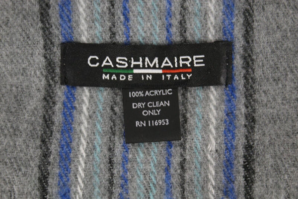 Cashmaire 11 x 32 + 7 Fringe Gray Blue Multi Plaid 100% Acrylic Scarf