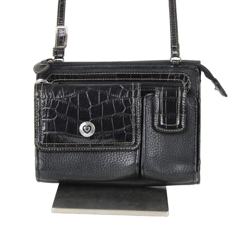 Brighton 8 x 6 x 2 Black Inner Outer Pockets Leather Crossbody Purse