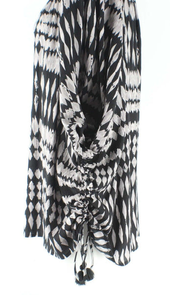 Lovestitch Sz SM Gray Black Diamond Print Ruched Side Crinkle Rayon Boho Top
