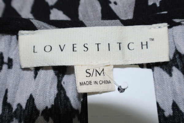 Lovestitch Sz SM Gray Black Diamond Print Ruched Side Crinkle Rayon Boho Top