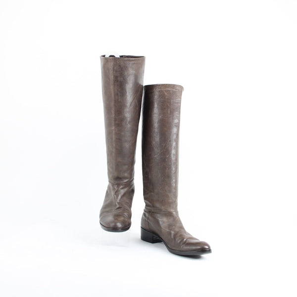 Coclico Sz 39 Brown Knee High Distressed Leather 1.5" Boots