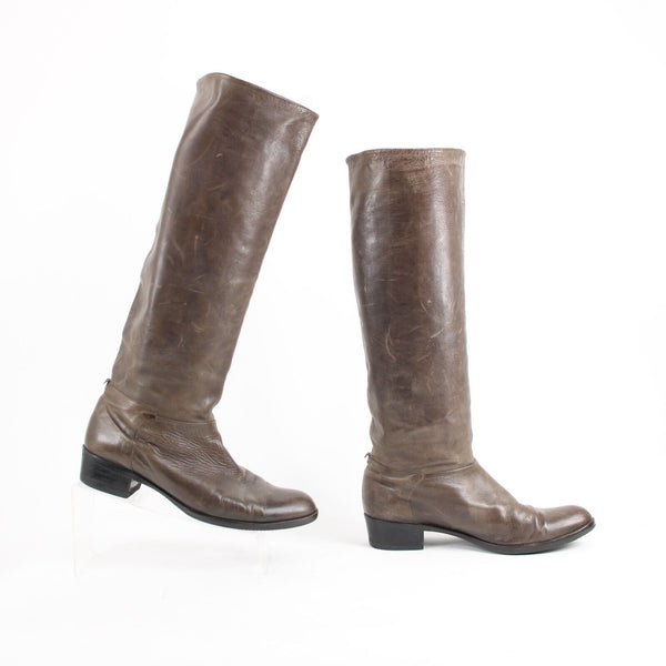 Coclico Sz 39 Brown Knee High Distressed Leather 1.5" Boots