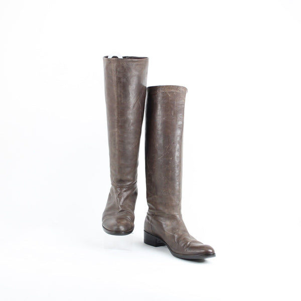 Coclico Sz 39 Brown Knee High Distressed Leather 1.5" Boots