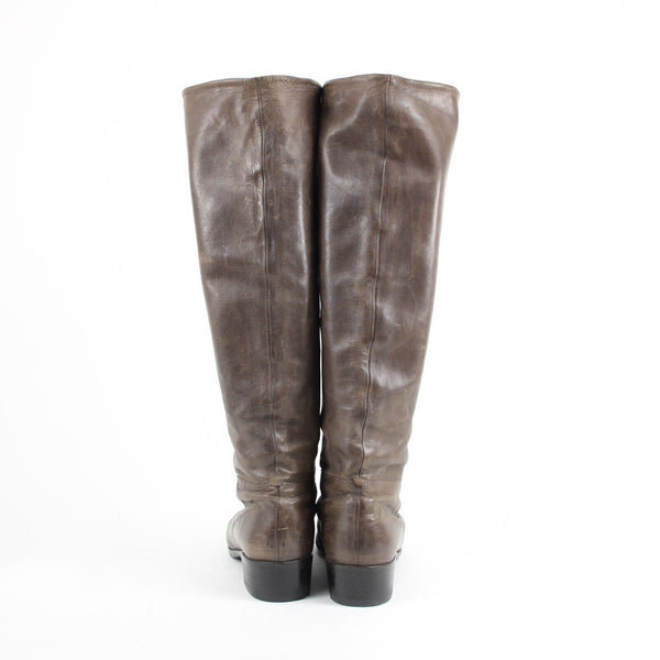 Coclico Sz 39 Brown Knee High Distressed Leather 1.5" Boots