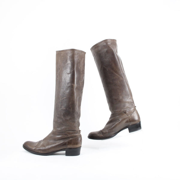 Coclico Sz 39 Brown Knee High Distressed Leather 1.5" Boots
