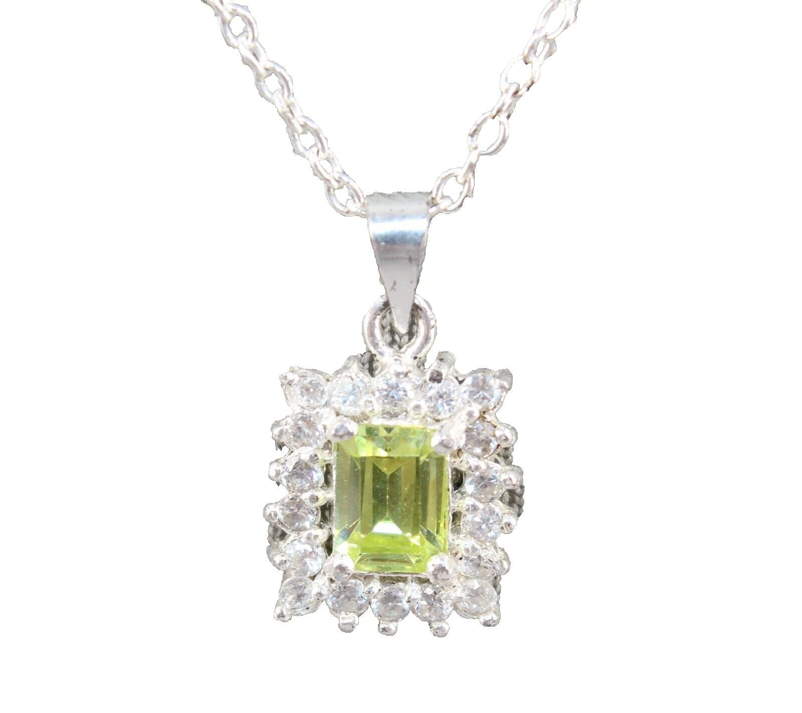 OW Sterling Silver 925 18.5" 4.45gr White Green CZ Pendant Necklace