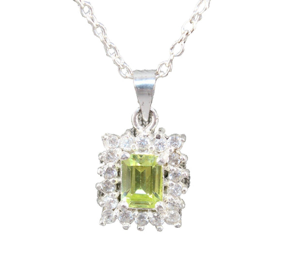 OW Sterling Silver 925 18.5" 4.45gr White Green CZ Pendant Necklace