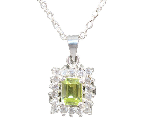 OW Sterling Silver 925 18.5" 4.45gr White Green CZ Pendant Necklace