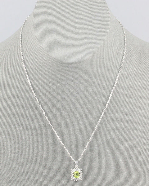 OW Sterling Silver 925 18.5" 4.45gr White Green CZ Pendant Necklace