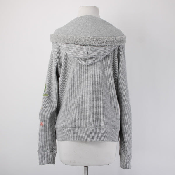 Johnny Was Jacket Sz M Gray Multi Color Metallic Embroidered Hooded Rayon Jacket