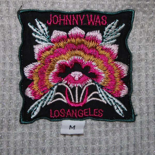 Johnny Was Jacket Sz M Gray Multi Color Metallic Embroidered Hooded Rayon Jacket