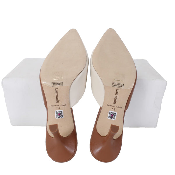 Larroude Heels NEW Sz 7.5 Brown White Floral Slip On Leather 2.5" Heels