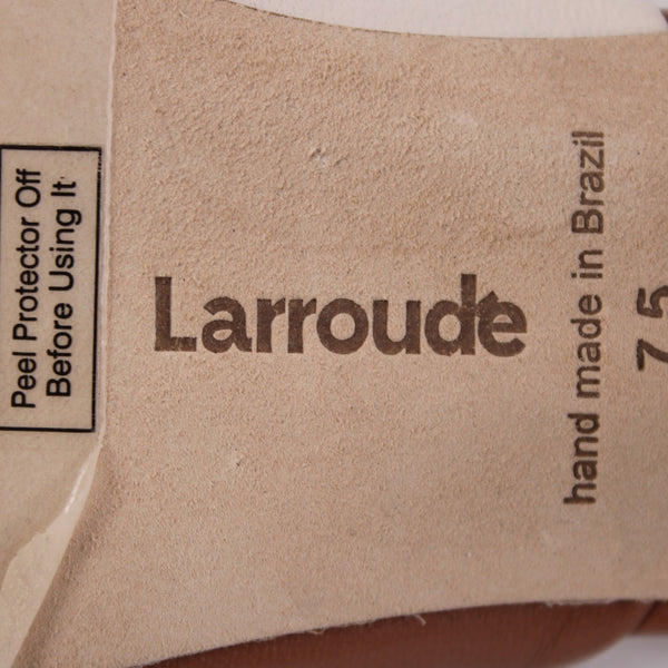 Larroude Heels NEW Sz 7.5 Brown White Floral Slip On Leather 2.5" Heels