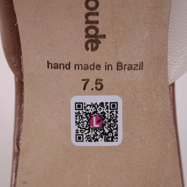 Larroude Heels NEW Sz 7.5 Brown White Floral Slip On Leather 2.5" Heels
