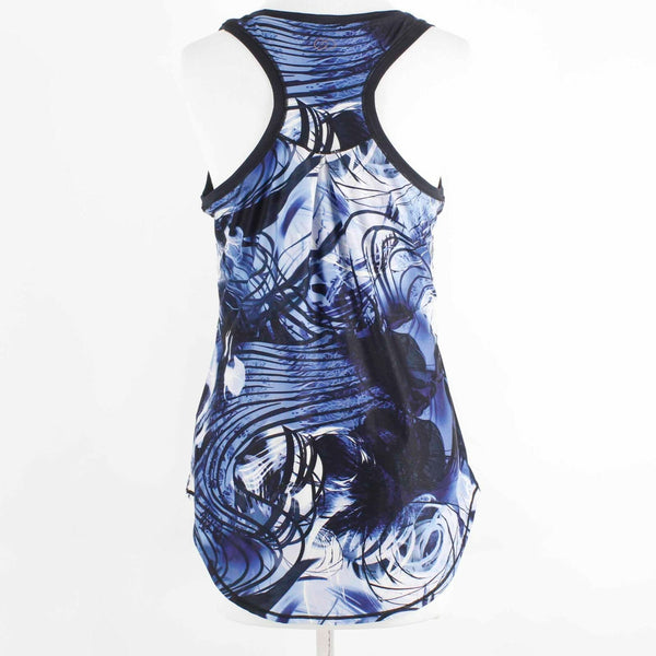 CALIA Sz M Blue Multi Hi Lo Racerback Polyester Spandex Activewear Top