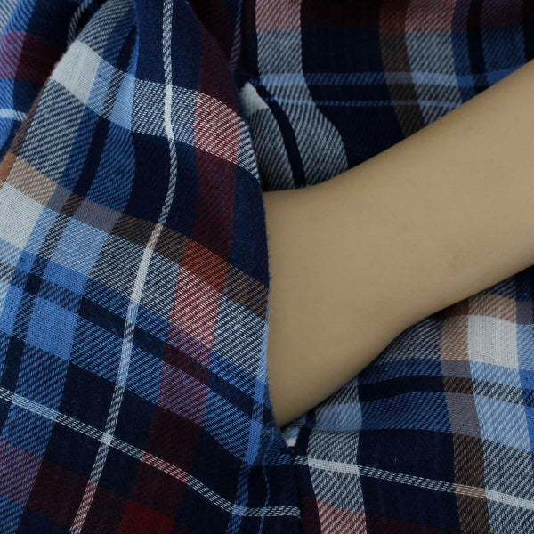 Alya Sz S Navy Blue Multi Plaid Hi Lo Roll Tab Sleeves Cotton Shirt Dress