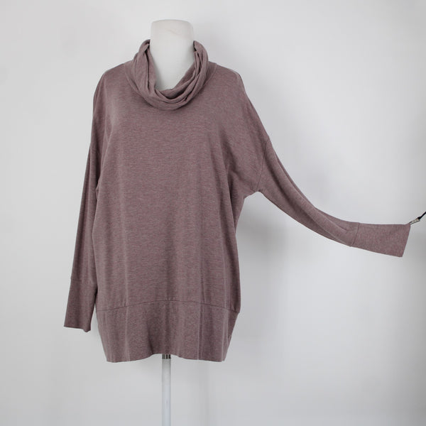 Garnet Hill Sz M Purple Cowl Neck Long Sleeve Tunic Tencel Lyocell Spandex Top