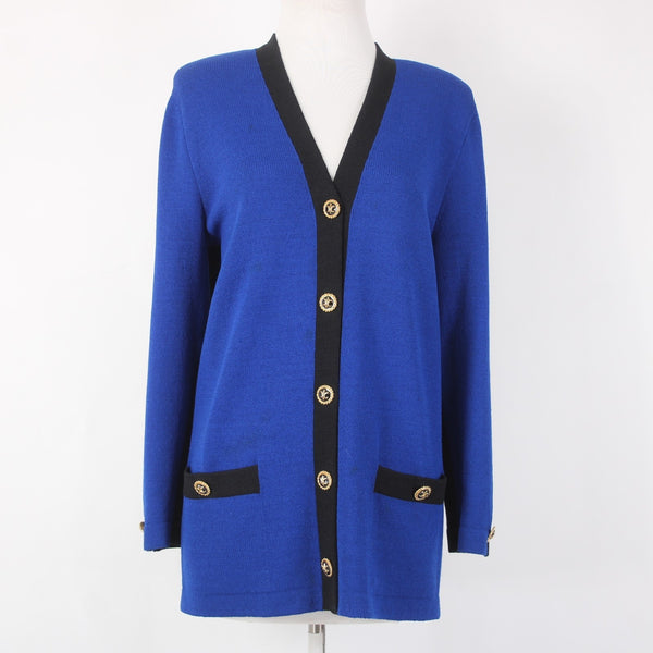 St John Collection Cardigan Sz 6 Royal Blue Black Santana Knit Cardigan Sweater