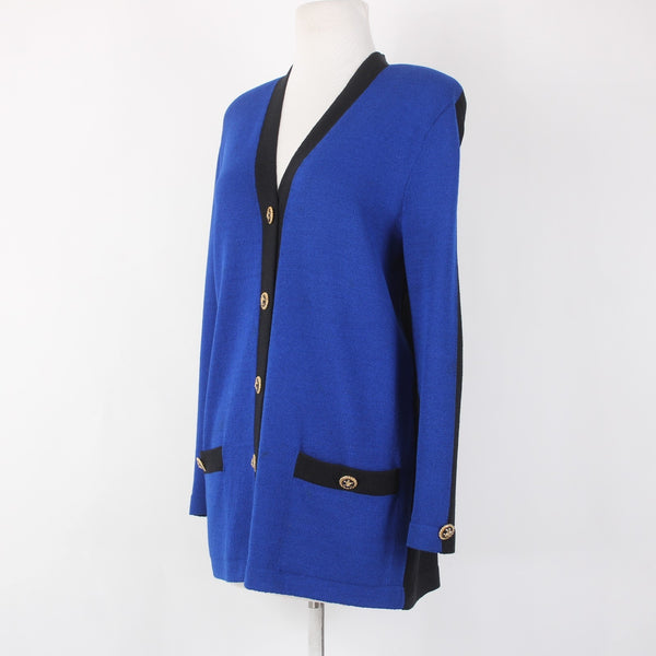 St John Collection Cardigan Sz 6 Royal Blue Black Santana Knit Cardigan Sweater