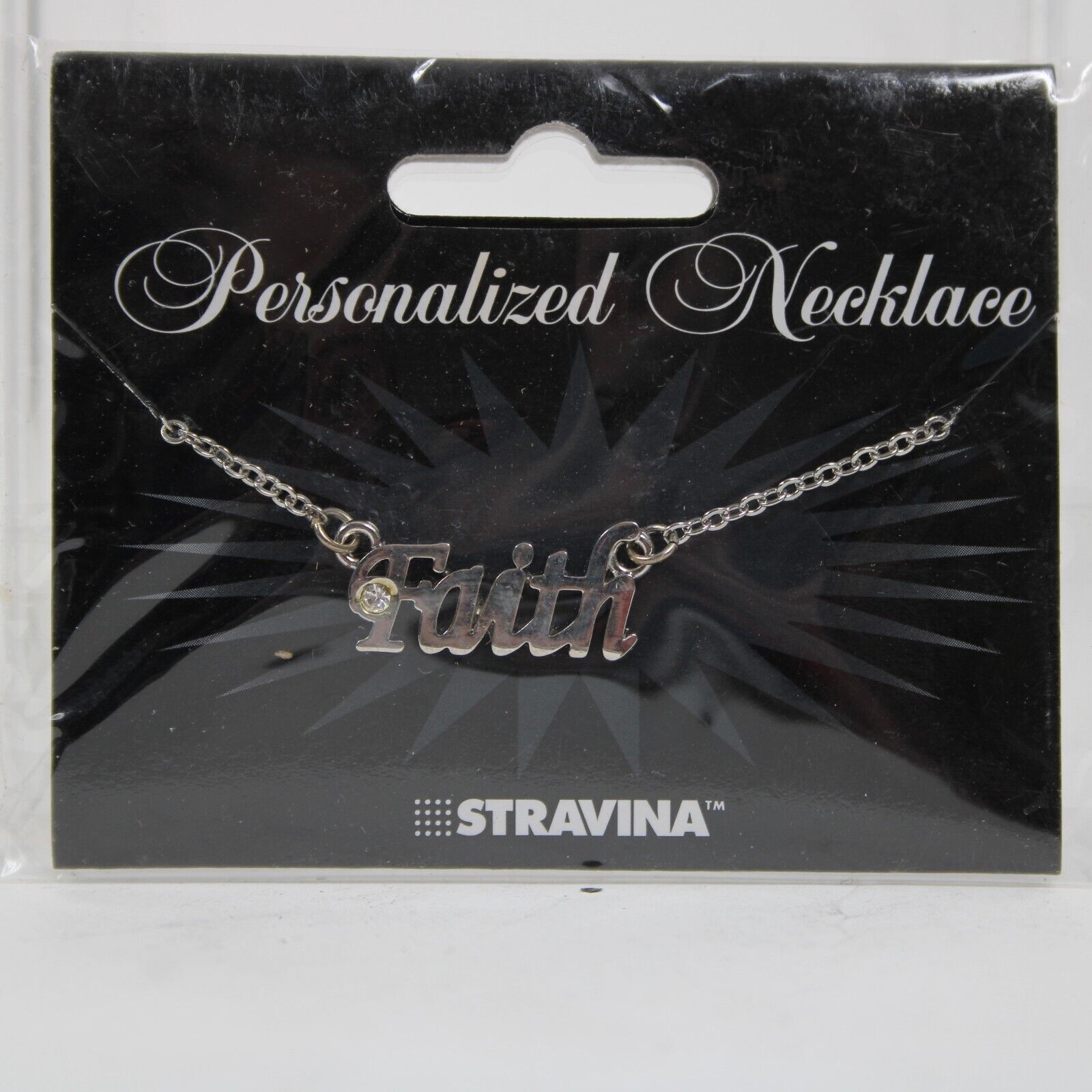FAITH NEW Name Silvertone Rhinestone 14.5" w 4.5" Multi Ring Ext Necklace