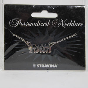 FAITH NEW Name Silvertone Rhinestone 14.5" w 4.5" Multi Ring Ext Necklace