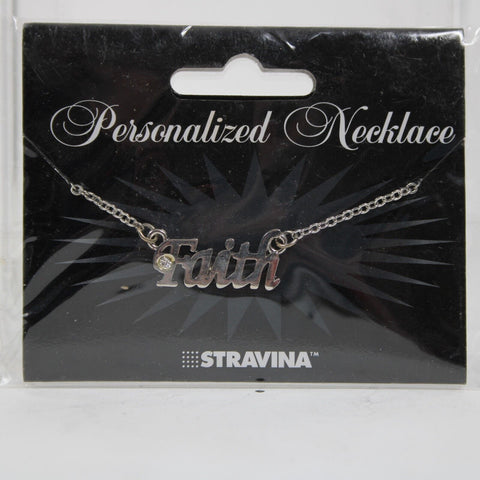 FAITH NEW Name Silvertone Rhinestone 14.5" w 4.5" Multi Ring Ext Necklace