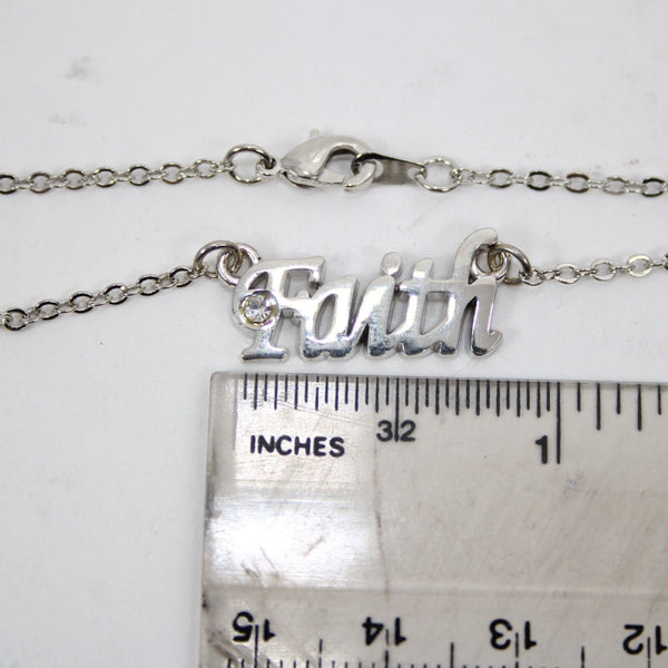 FAITH NEW Name Silvertone Rhinestone 14.5" w 4.5" Multi Ring Ext Necklace