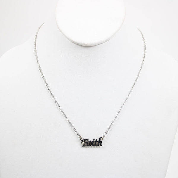 FAITH NEW Name Silvertone Rhinestone 14.5" w 4.5" Multi Ring Ext Necklace