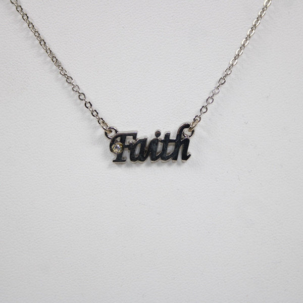 FAITH NEW Name Silvertone Rhinestone 14.5" w 4.5" Multi Ring Ext Necklace