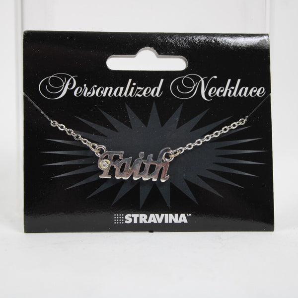 FAITH NEW Name Silvertone Rhinestone 14.5" w 4.5" Multi Ring Ext Necklace