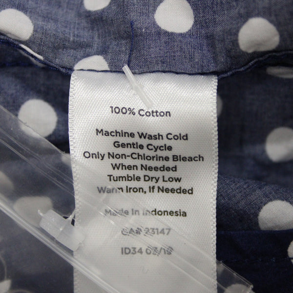 Talbots NEW $70 Sz L Navy Blue White Polka Dots Button Collared 100% Cotton Top