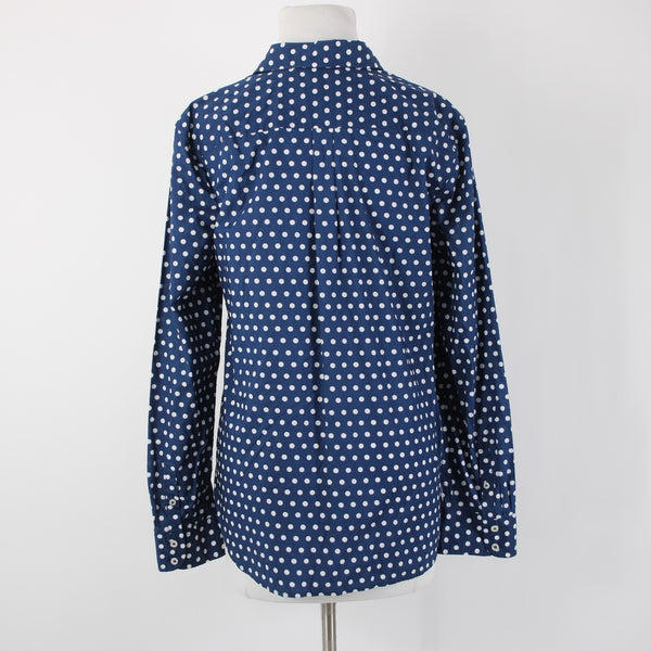 Talbots NEW $70 Sz L Navy Blue White Polka Dots Button Collared 100% Cotton Top
