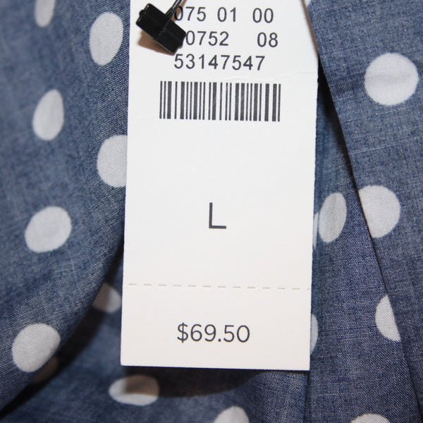 Talbots NEW $70 Sz L Navy Blue White Polka Dots Button Collared 100% Cotton Top