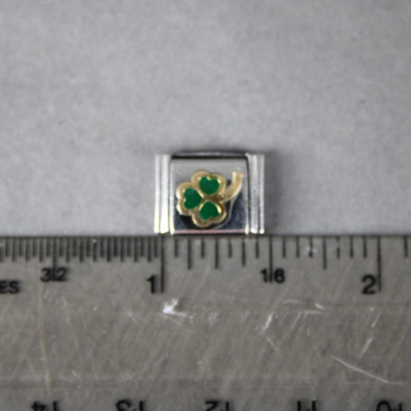Puzzle Collection "Clover" Stainless Gold Green Stretch Link Italian Charm