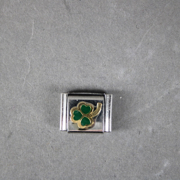 Puzzle Collection "Clover" Stainless Gold Green Stretch Link Italian Charm
