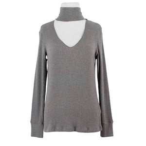 LNA NEW Sz S Taupe Tan Gray Ribbed Knit Detached Turtleneck Top