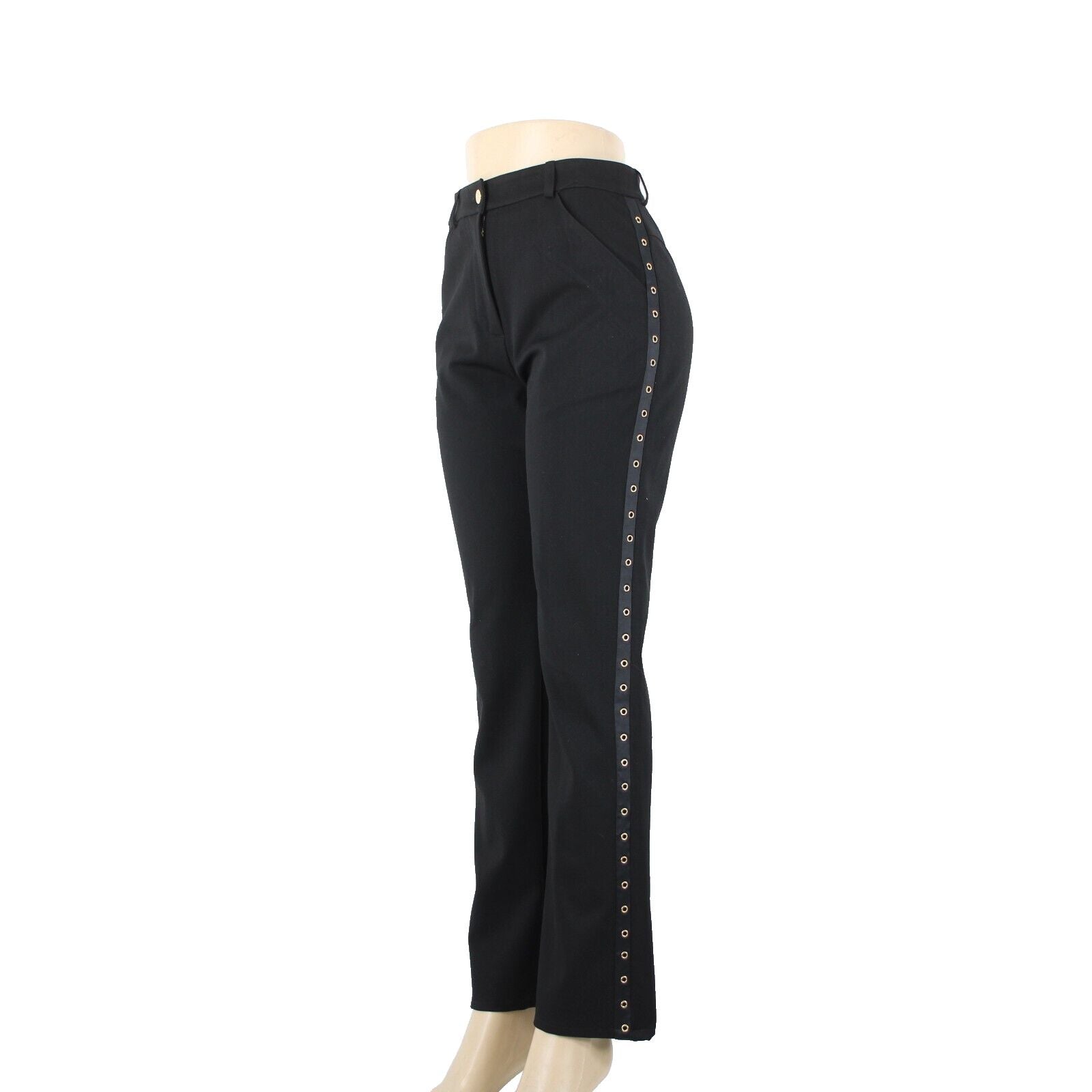 St John Sport Sz 6 x 31 Black Gold Rings Pockets Bootcut Poly Viscose Pants