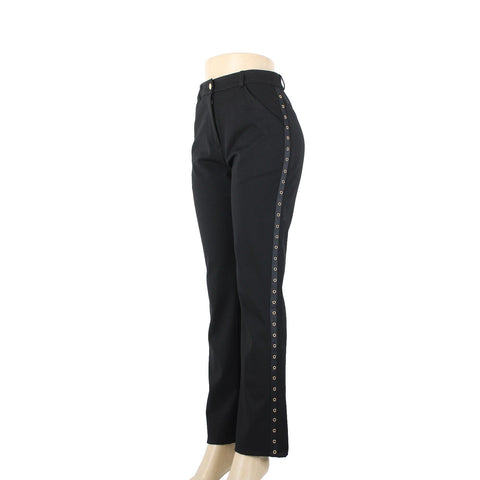 St John Sport Sz 6 x 31 Black Gold Rings Pockets Bootcut Poly Viscose Pants